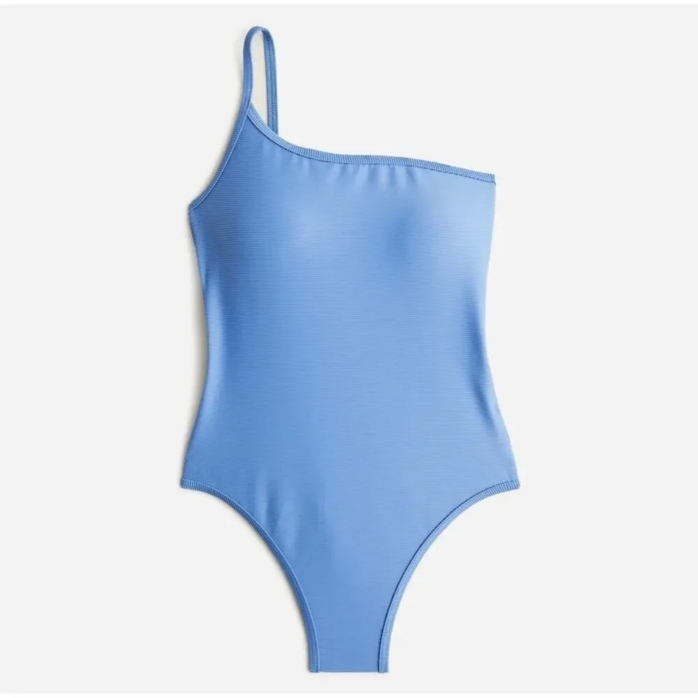 NWT J. Crew Ribbed One-Strap One-Piece Swimsuit in Retro Blue